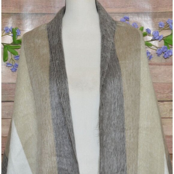 Women's Striped Alpaca Wool Scarf Shawl Size 72 X 24" Neutral Colors So Soft - Picture 2 of 7